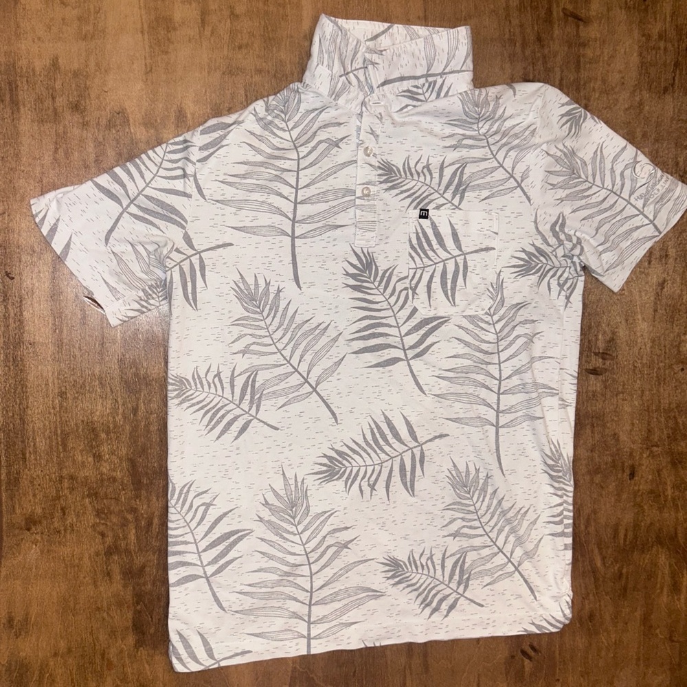 Travis Mathew White and Gray Patterned Polo